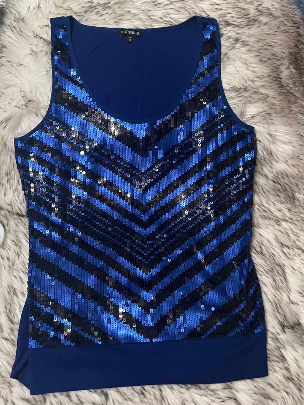 Express Blue and Black Sequin Chevron Tank